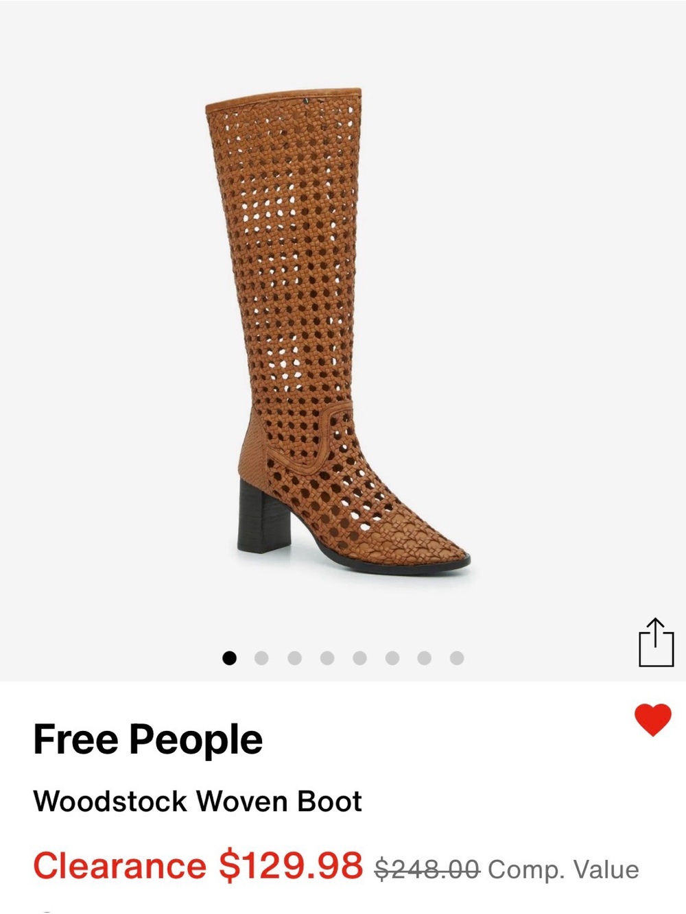 Free People Tan Woven Knee-High Block Heel Boots — 7.5 and still in the box.